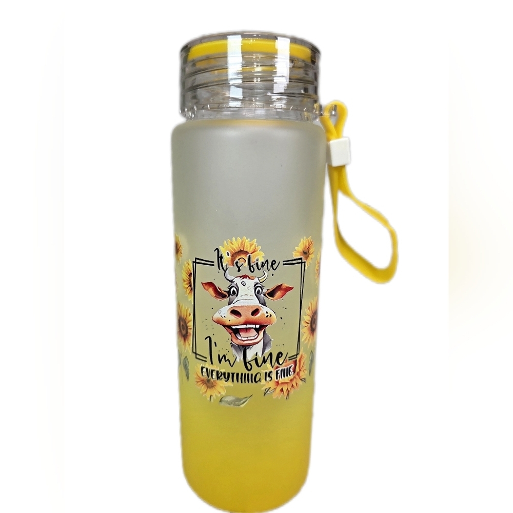 Yellow Cow Sunflower Water Bottle - I'm Fine Design